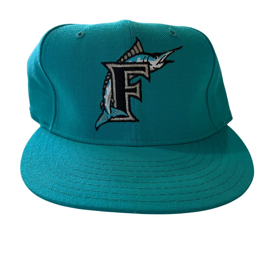 Florida Marlins New Era 5950 Pro Model Wool Teal‎ Fitted 6 7/8 Hat Cap Deadstock